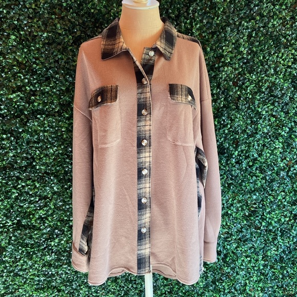 Oversized Waffle Knit Plaid Shacket - Picture 9 of 10